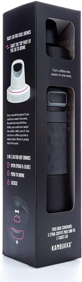 Kambukka Etna Water Bottle Insulated Travel Drink Sports Tumbler -  Black Steel