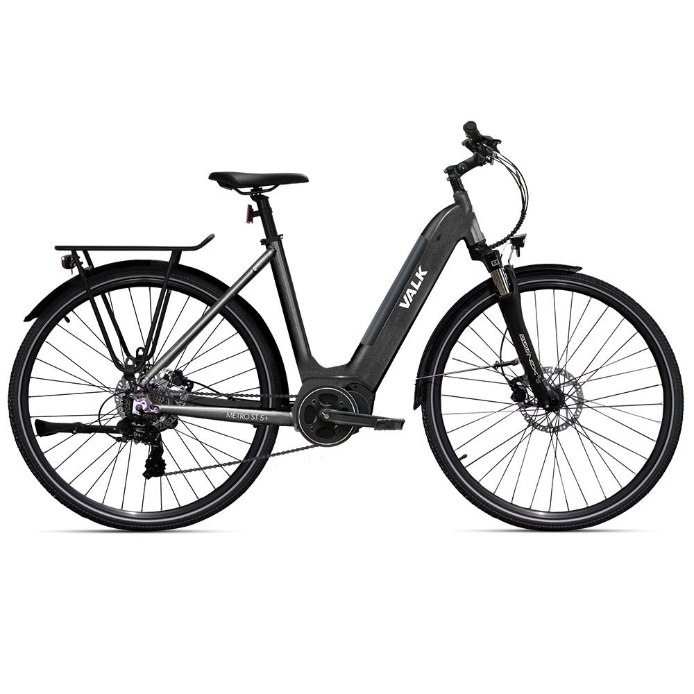 2023 Valk Metro ST 5 + Electric Hybrid Bike, Mid-Drive, Step-Through, Large, Dark Grey